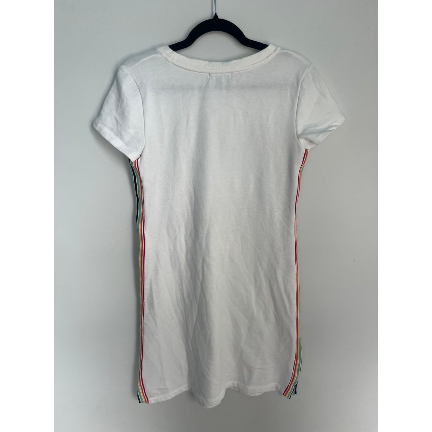 525 America T Shirt Dress Women Small White Rainbow Stripe Side Tee