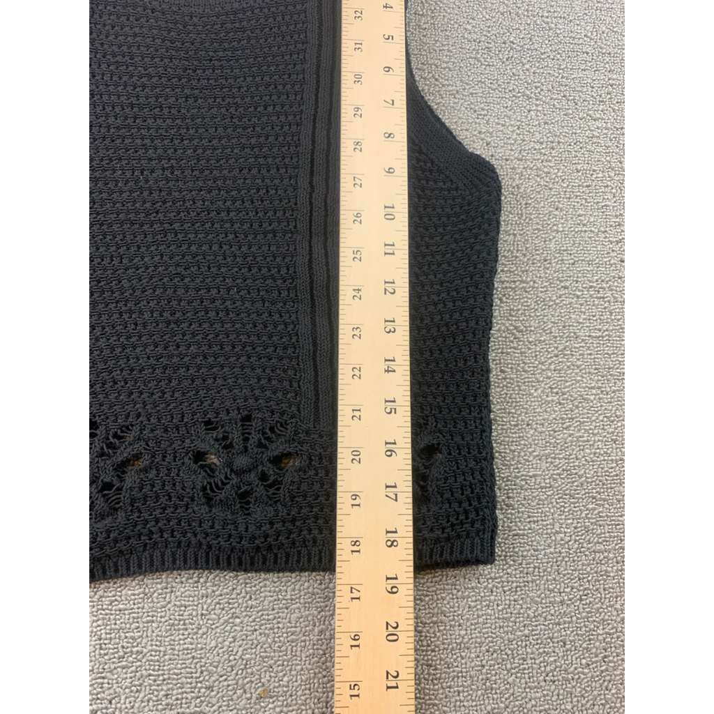 Zara Sweater Vest Women L Black Knit Crewneck Sleeveless Crochet Hem NWT
