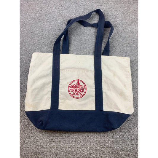 Trader Joe's Women One Size Blue And White Canvas Tote Bag Grocery Bag
