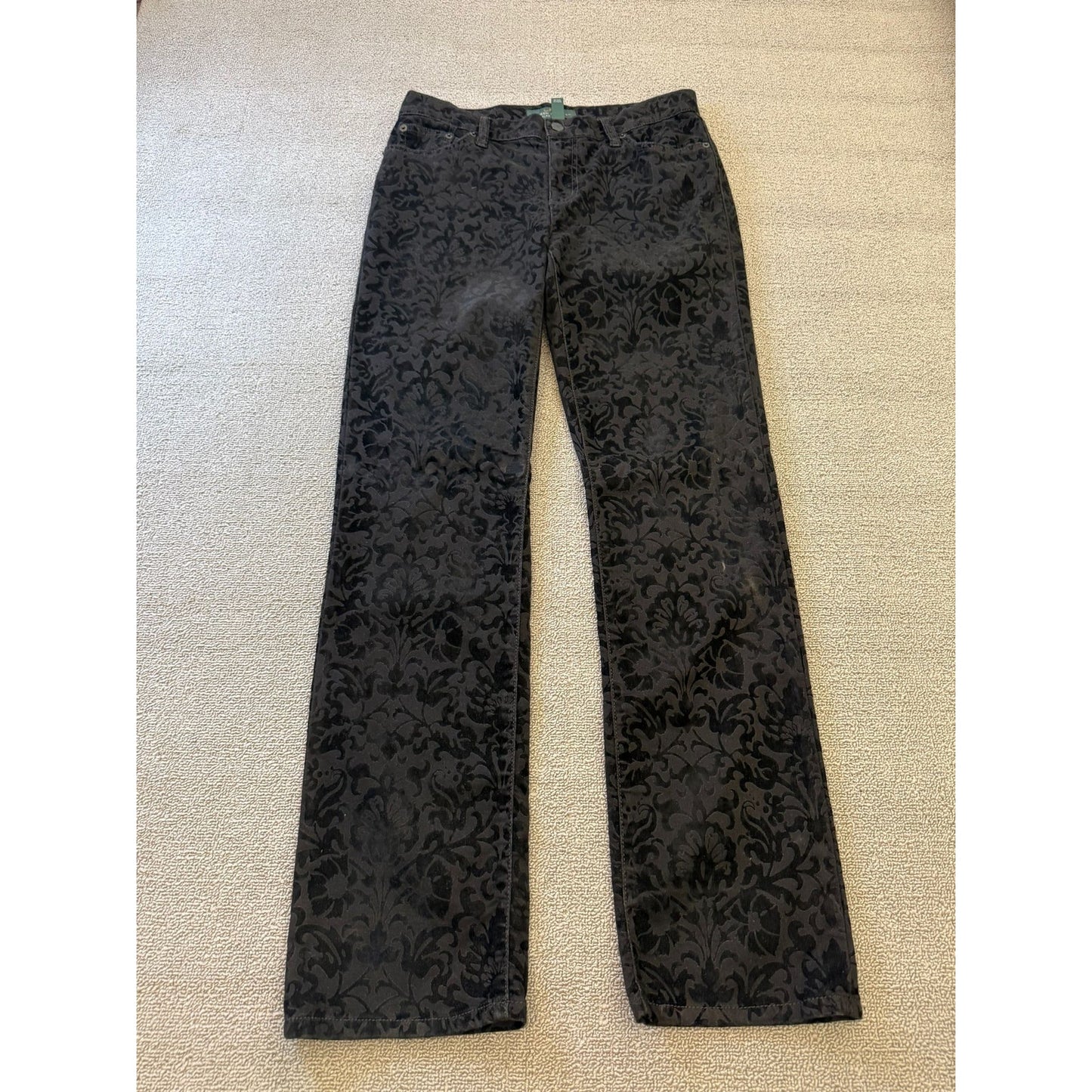 Polo Ralph Lauren Jeans Floral Patterned Velvet Female Size 8 Black Pants