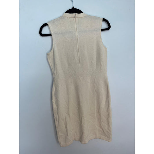St John Basics Sleeveless Knit Dress Women 2 Beige Minimalist Mod Sheath