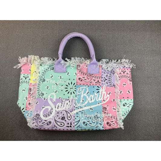 MC2 Saint Barth Women One Size Multi-color Bandana Print Tote Bag Fringed