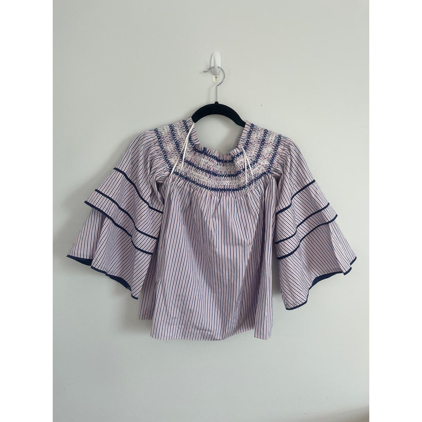 Parker Smocked Blouse Women XS Striped Bell Sleeve Ruffle Boho Top
