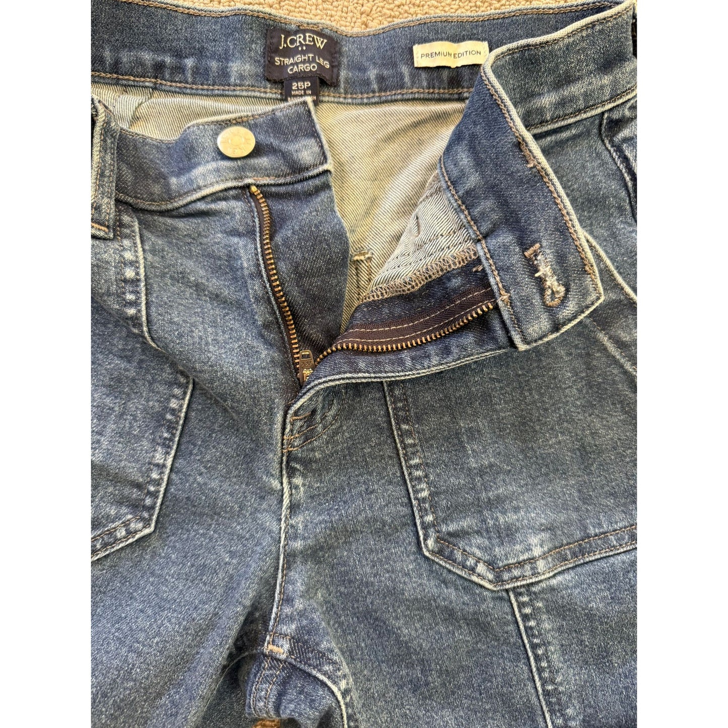 J.Crew Women's Size 25P Blue Straight Leg Cargo Jeans