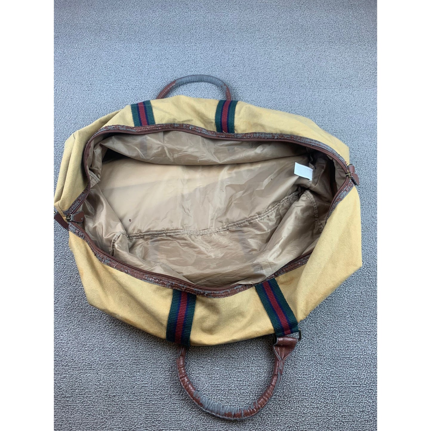 Vintage Polo Ralph Lauren Tan Green Red Stripe Canvas Overnight Duffel Bag