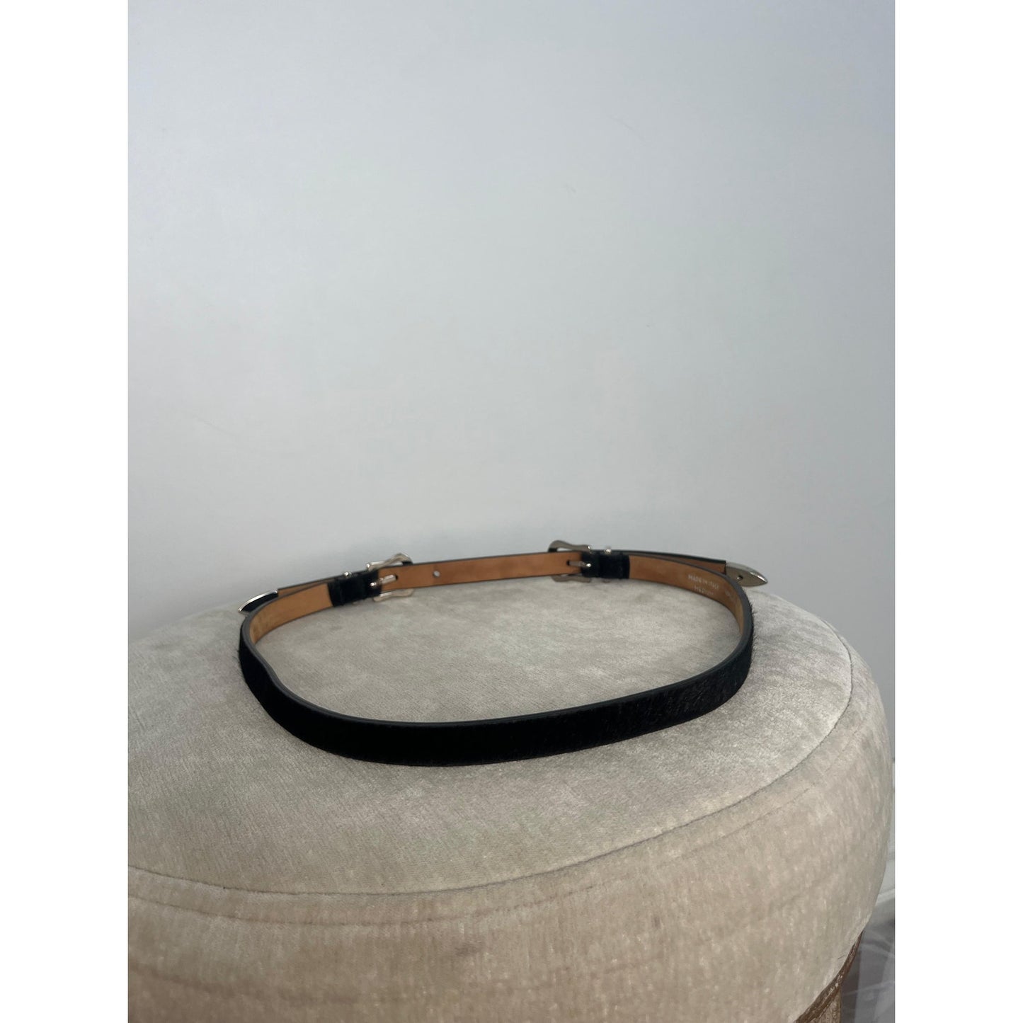 Veronica Beard Black Leather Calf Hair Belt Women Medium Genuine Buckle