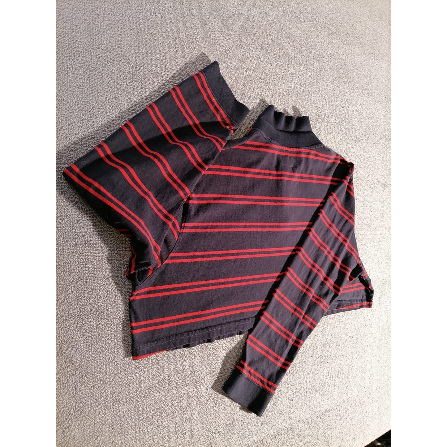 The Foundry Supply Co. XL T Male Navy Red Striped Cropped Long Sleeve Polo Top