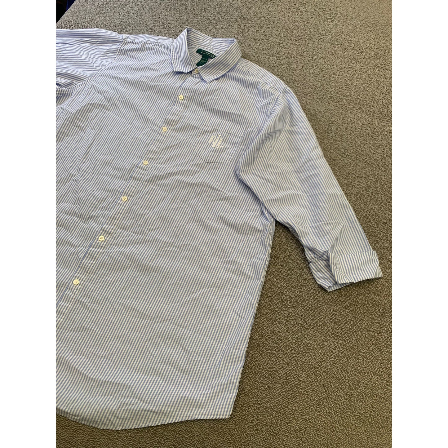 Lauren Ralph Lauren Women XL Blue White Striped 3/4 Sleeve Blouse Shirt