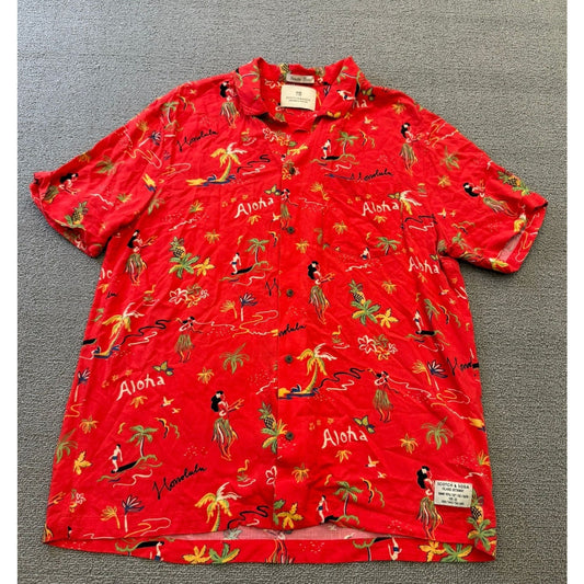 Scotch & Soda Men's Large Red Aloha Shirt Hawaiian Island Getaway
