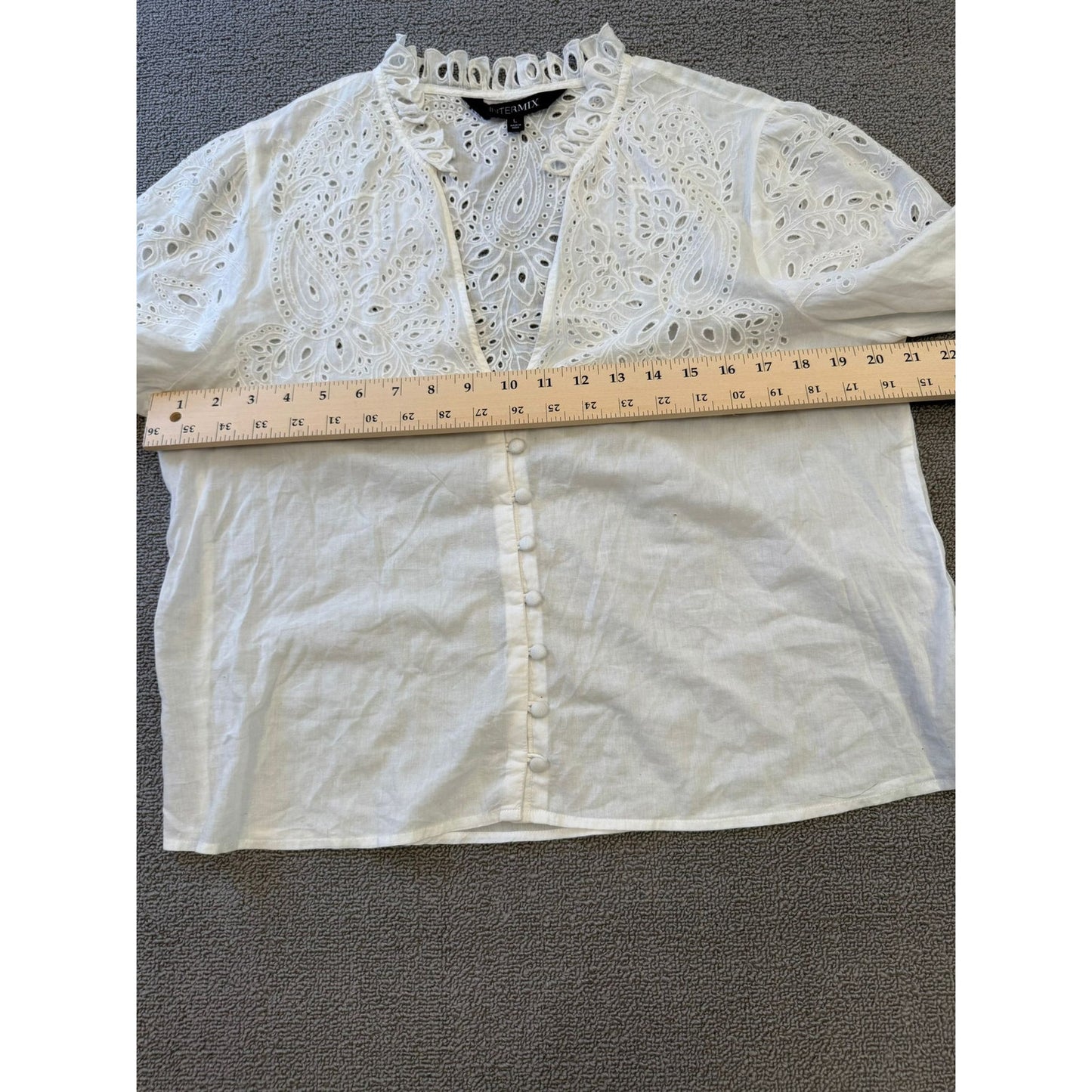 INTERMIX Women's L Large White Eyelet Embroidery Blouse Top