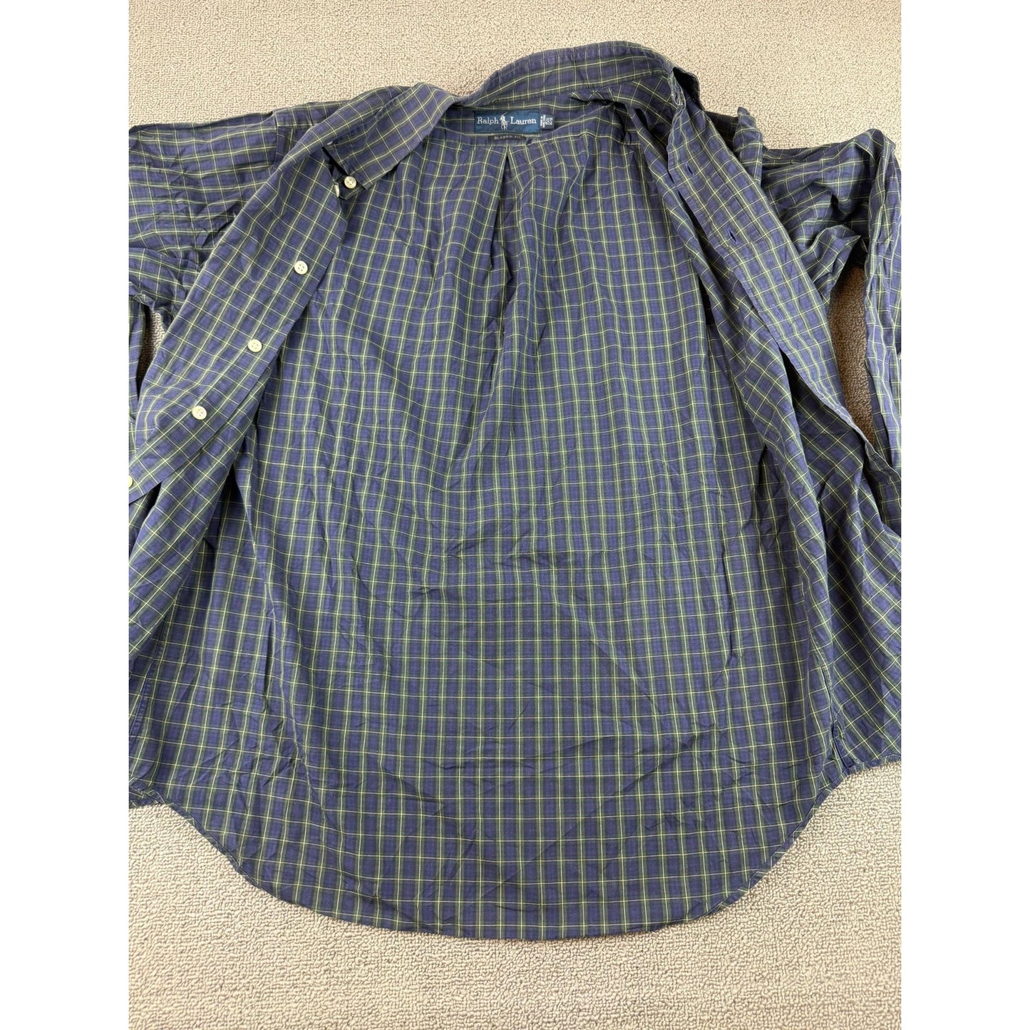 Ralph Lauren Vintage Button Down Shirt Men M 15.5 34/35 Blue Green Plaid HK