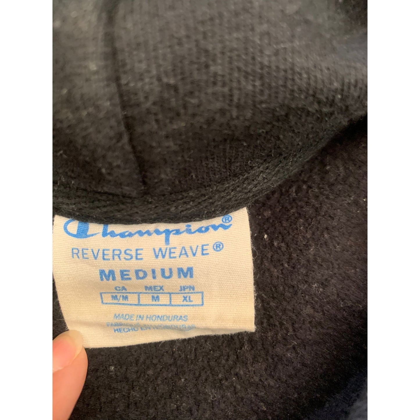 Champion Men Medium Black Reverse Weave Hoodie Sweatshirt