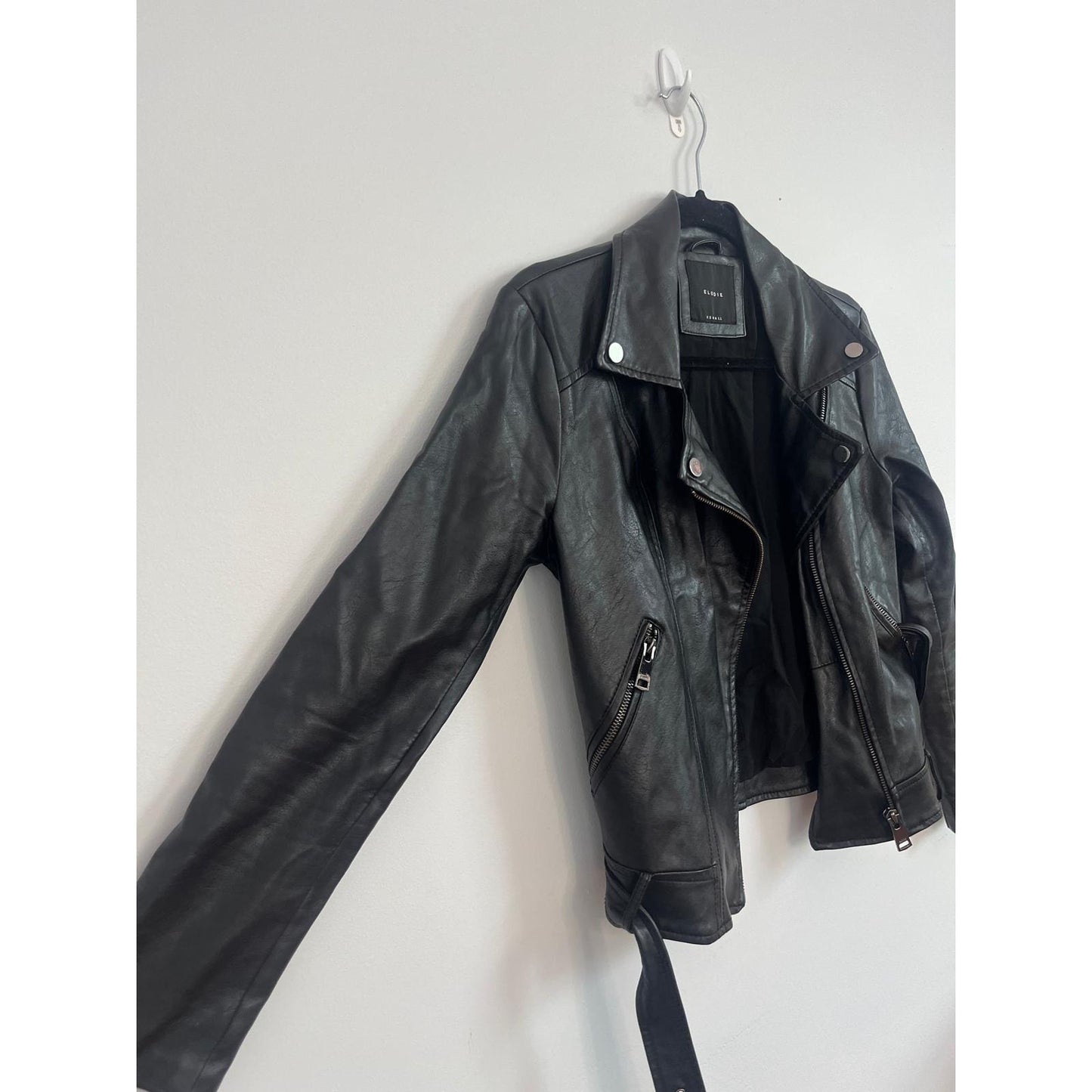 Elodie Faux Leather Moto Jacket Women XS Black Biker Zip Belted