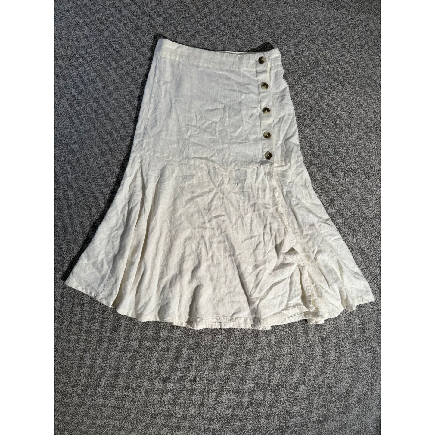 Free People linen button-front flounce skirt white 0 boho summer
