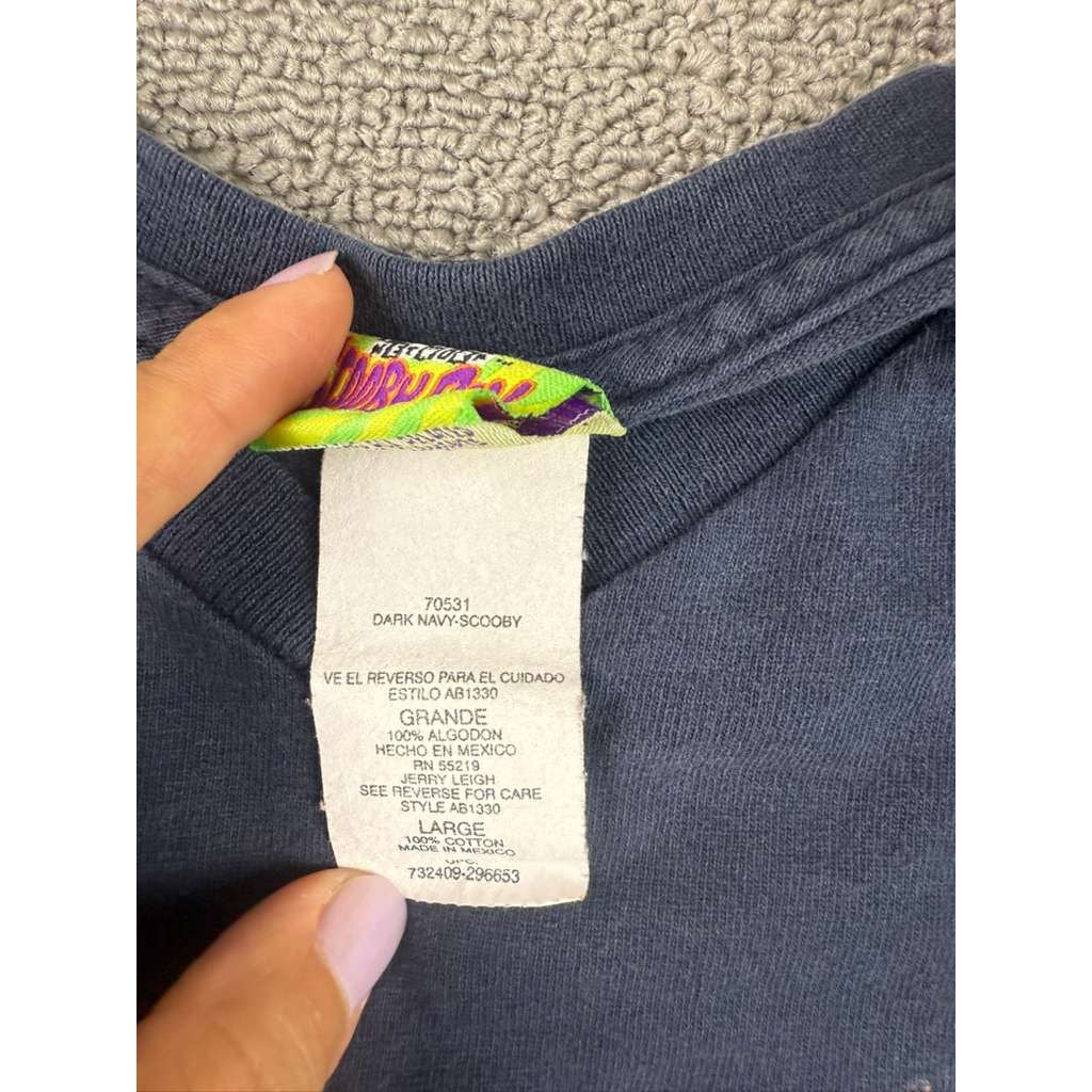 Scooby-Doo V-Neck T-Shirt Men L Dark Navy Cartoon Network Y2K 90s/00s Vintage