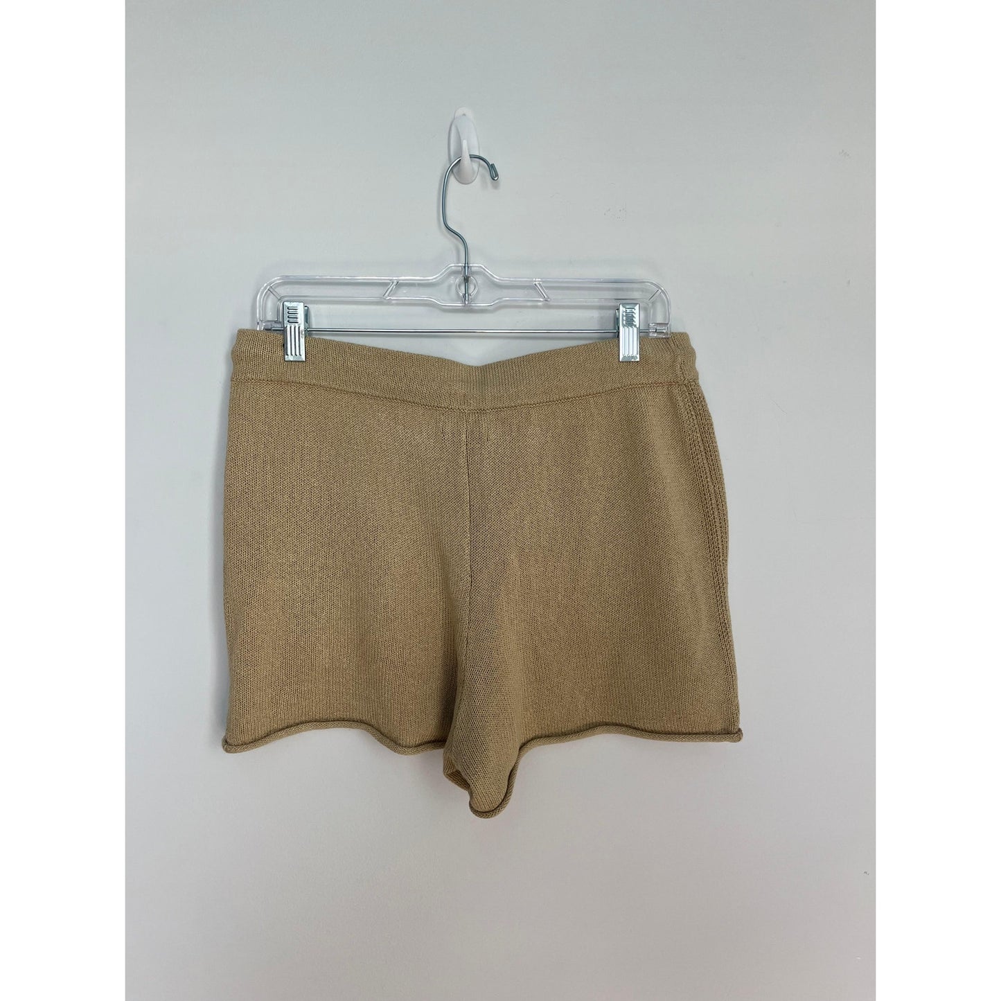 Monrow Knit Lounge Shorts Women L Tan Drawstring Waist Casual Comfy
