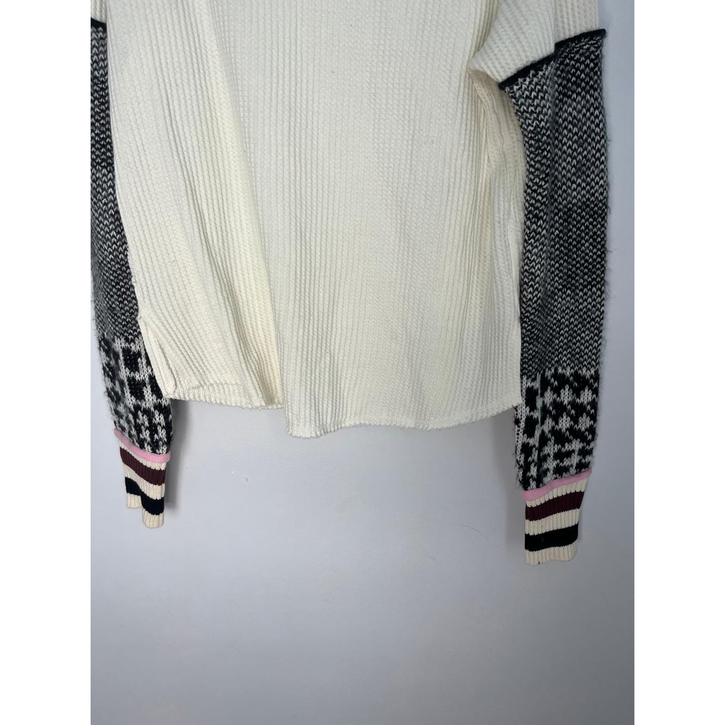 We The Free Waffle Knit Sweater Women XS Colorblock Patterned Sleeves