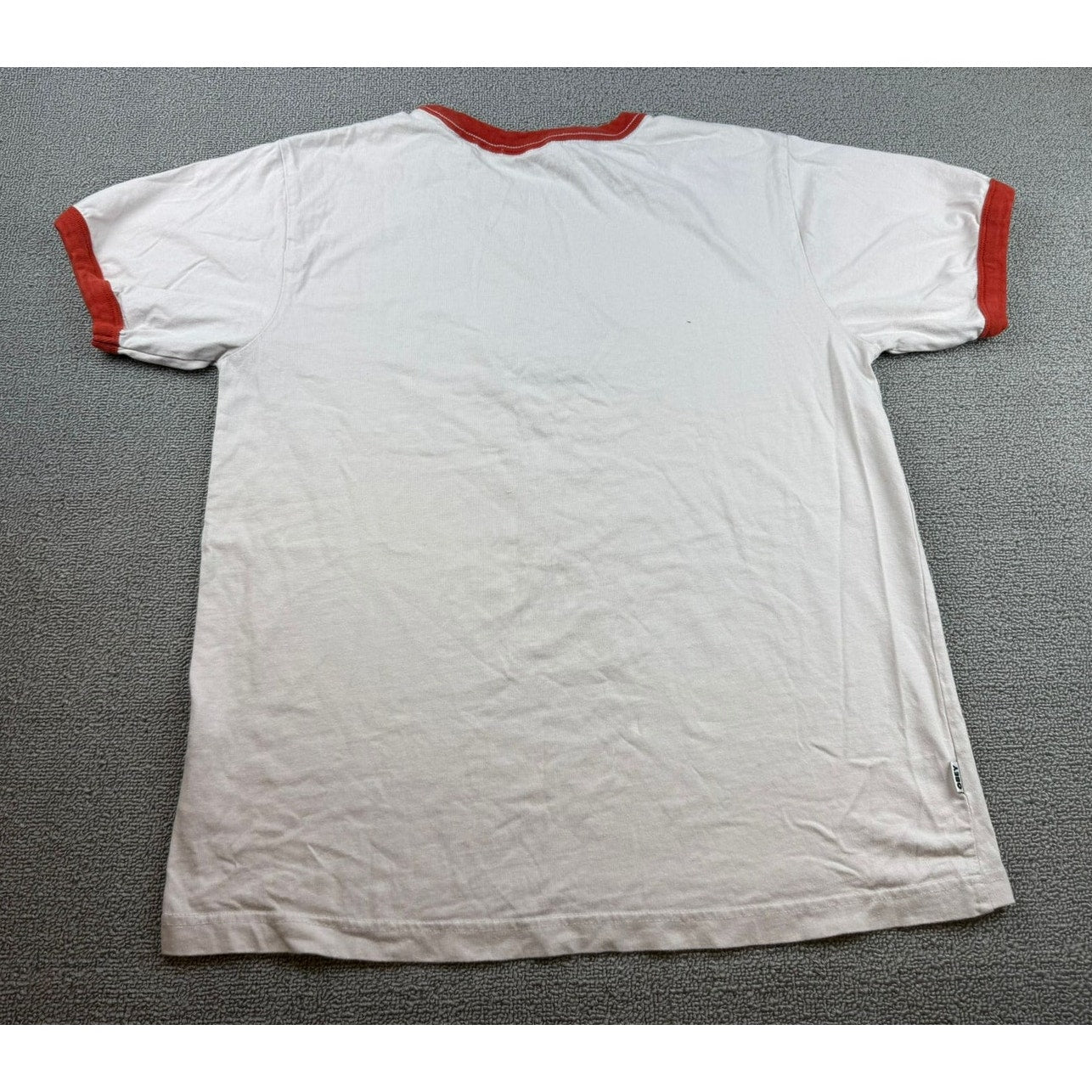 Obey Men Medium White Red Ringer T-Shirt Graphic Streetwear Casual Top