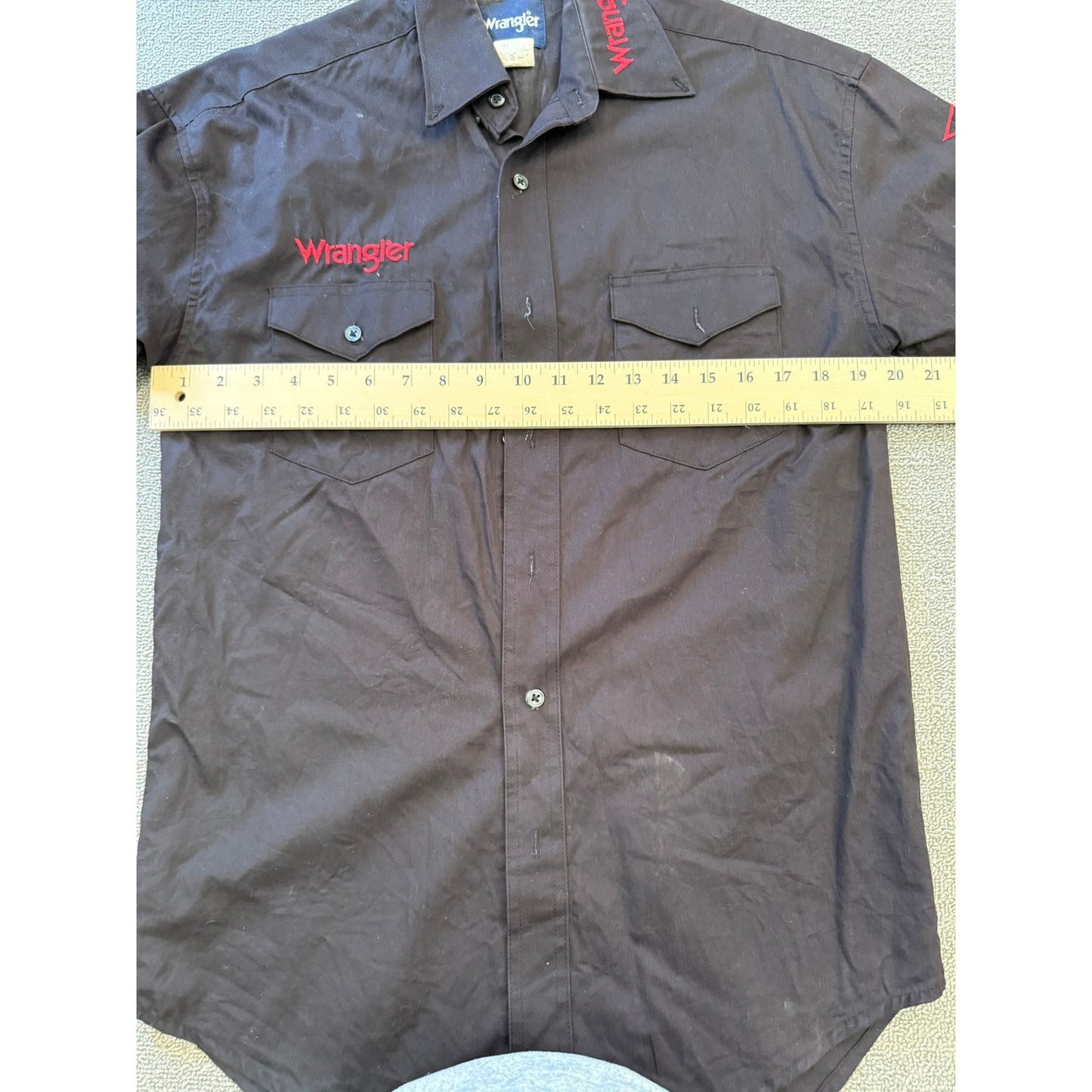 Wrangler Men's Black Long Sleeve Button Up Work Shirt Red Logo