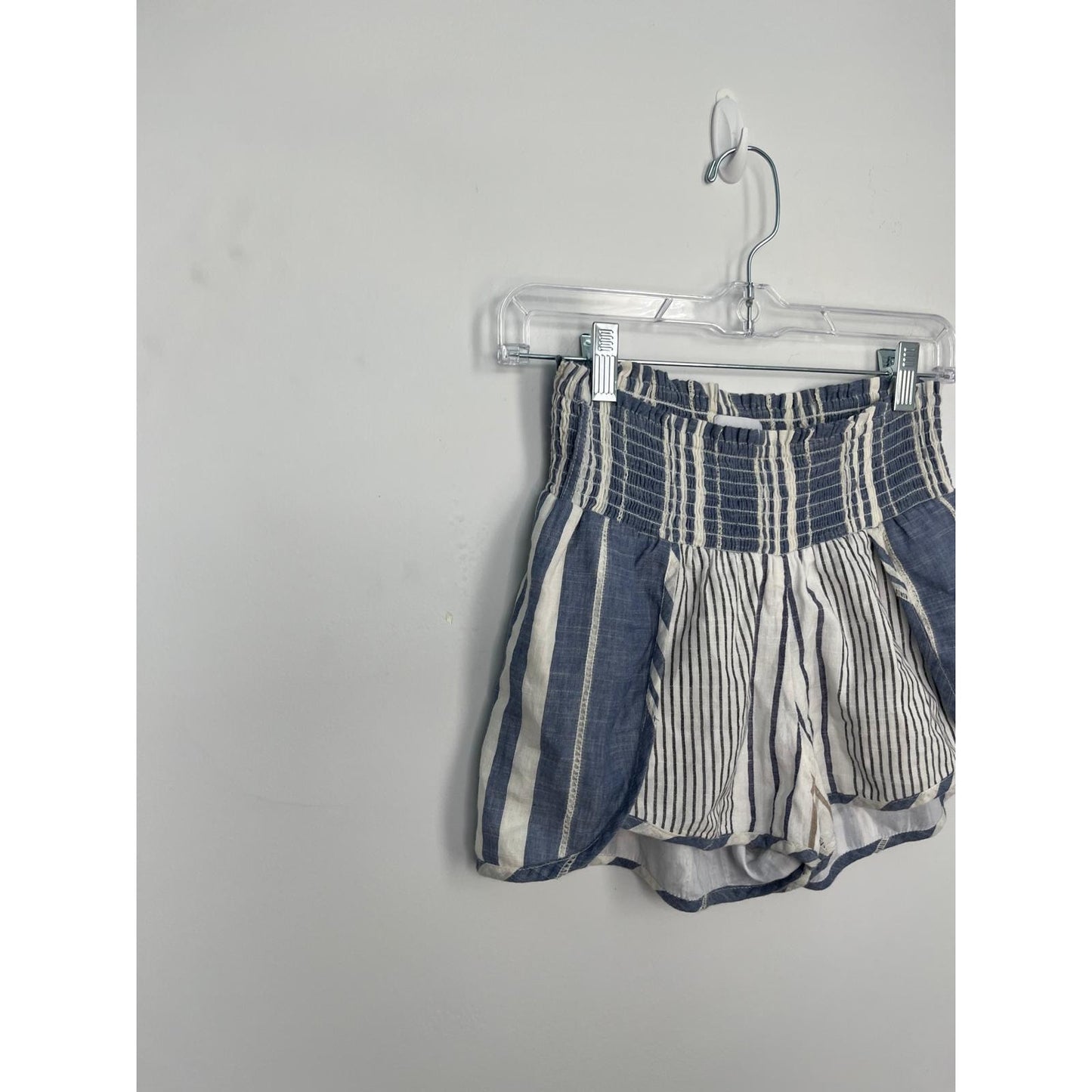 Saylor Striped Linen Blend Shorts Women XS Blue White Smocked High Waist
