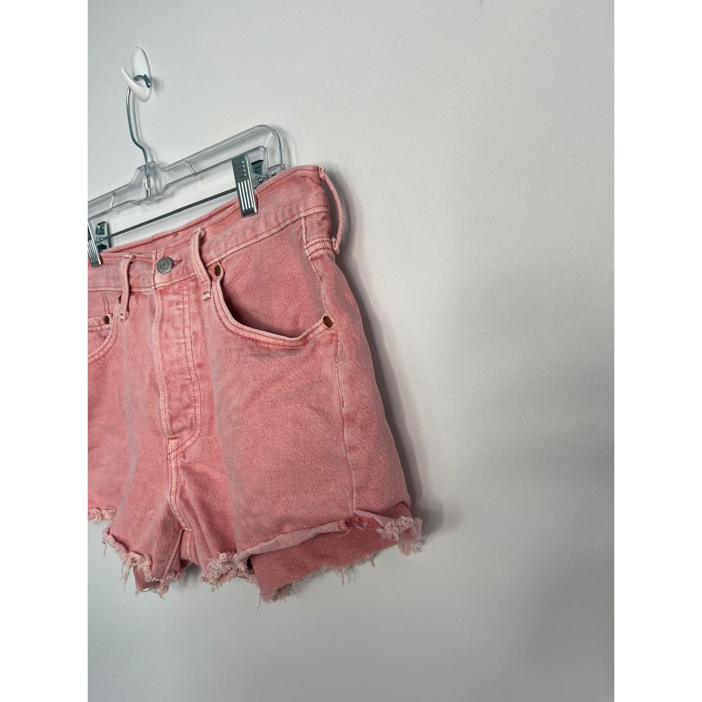 Levis 501 Cutoff Shorts Women Large Pink Frayed Hem Distressed Denim
