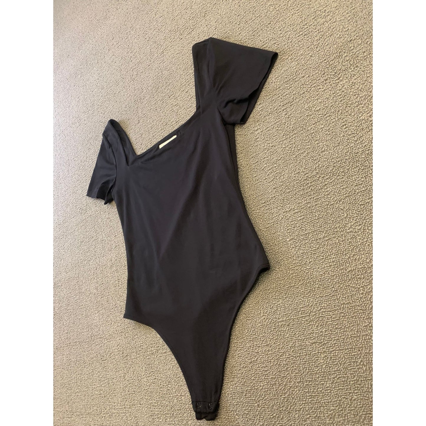 BABATON Aritzia  Women's M Black Square Neck Short Minimalist Capsule Bodysuit