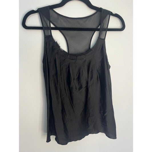 Club Monaco tank top women XS black satin mesh racerback