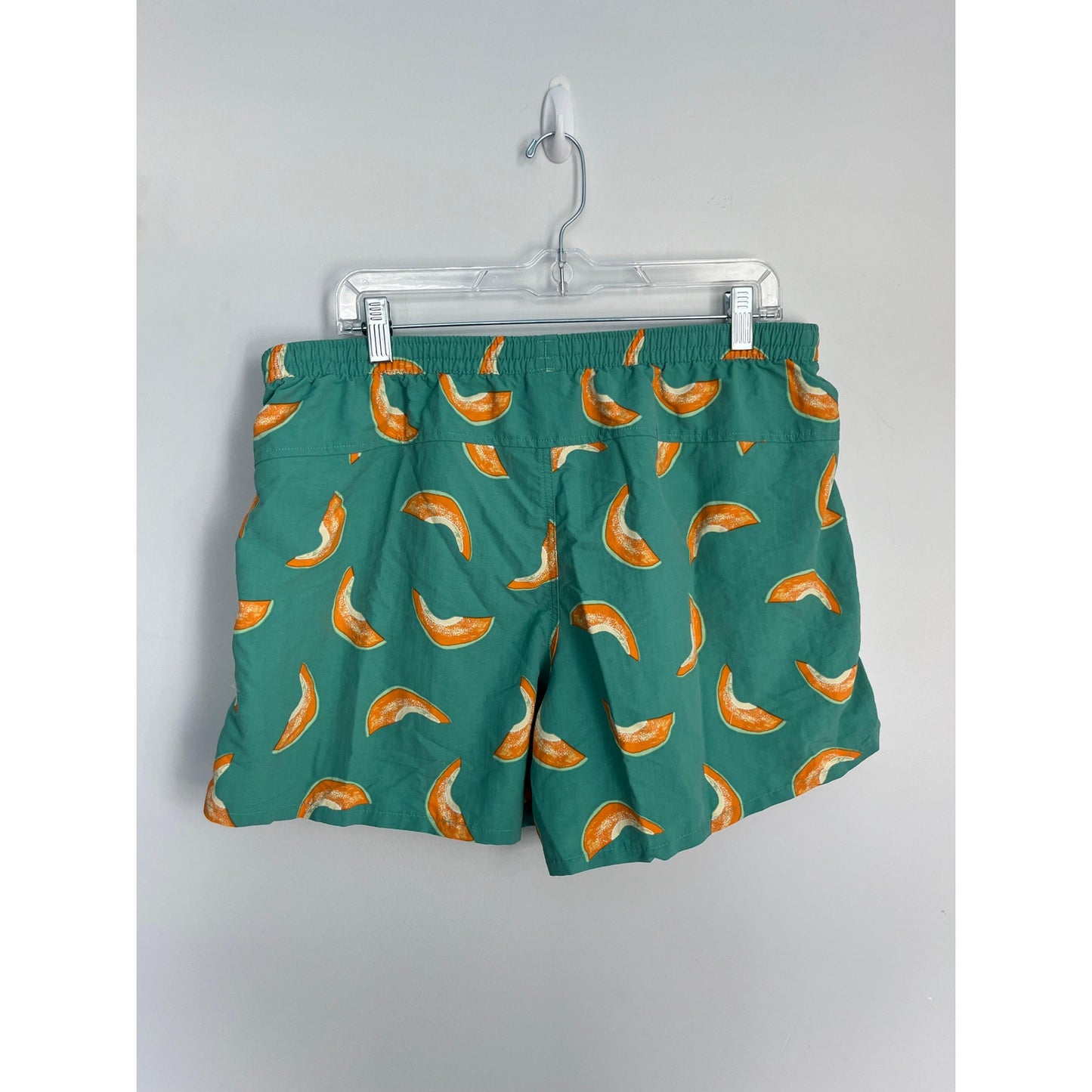Patagonia Swim Trunks Women XL Green Orange Fruit Print Board Shorts