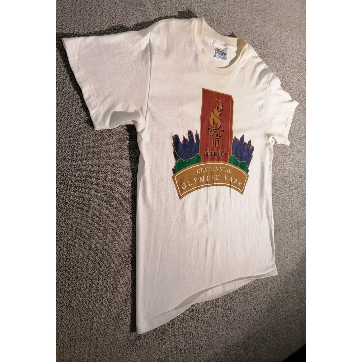 Hanes BEEFY-T Single Stich M Male Shirt White 1996 Atlanta Olympic Park