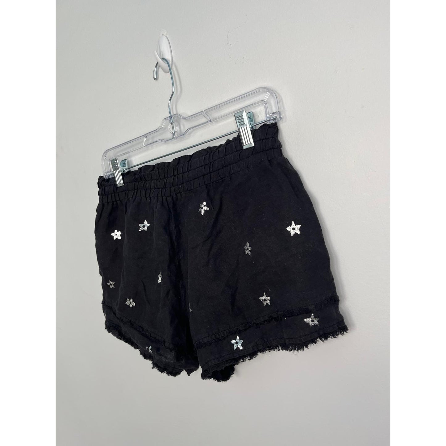 Bella Dahl Shorts Women XS Black Star Print Frayed Hem Linen Summer