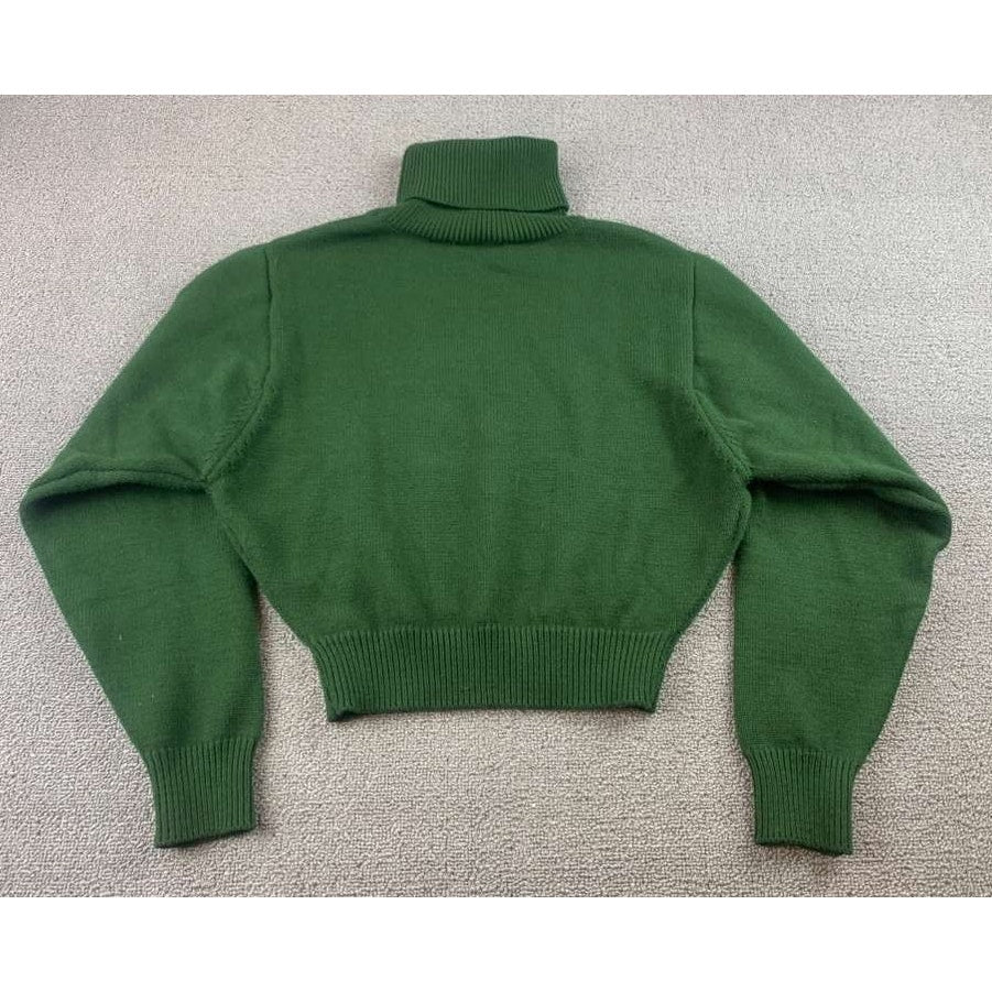 Zara Sweater Women S Green Turtleneck Cropped Pullover Stretch Knit Ribbed Trim