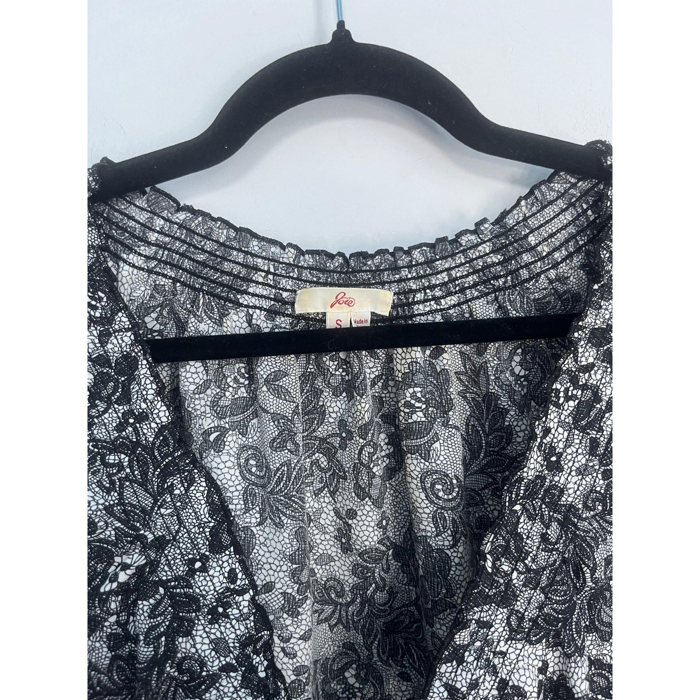 Joie Lace Peasant Top Women Small Black White Floral Semi Sheer Blouse