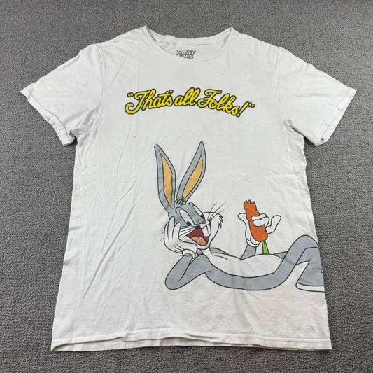 Looney Tunes T Shirt Men Medium White Bugs Bunny Graphic "That's all Folks!"