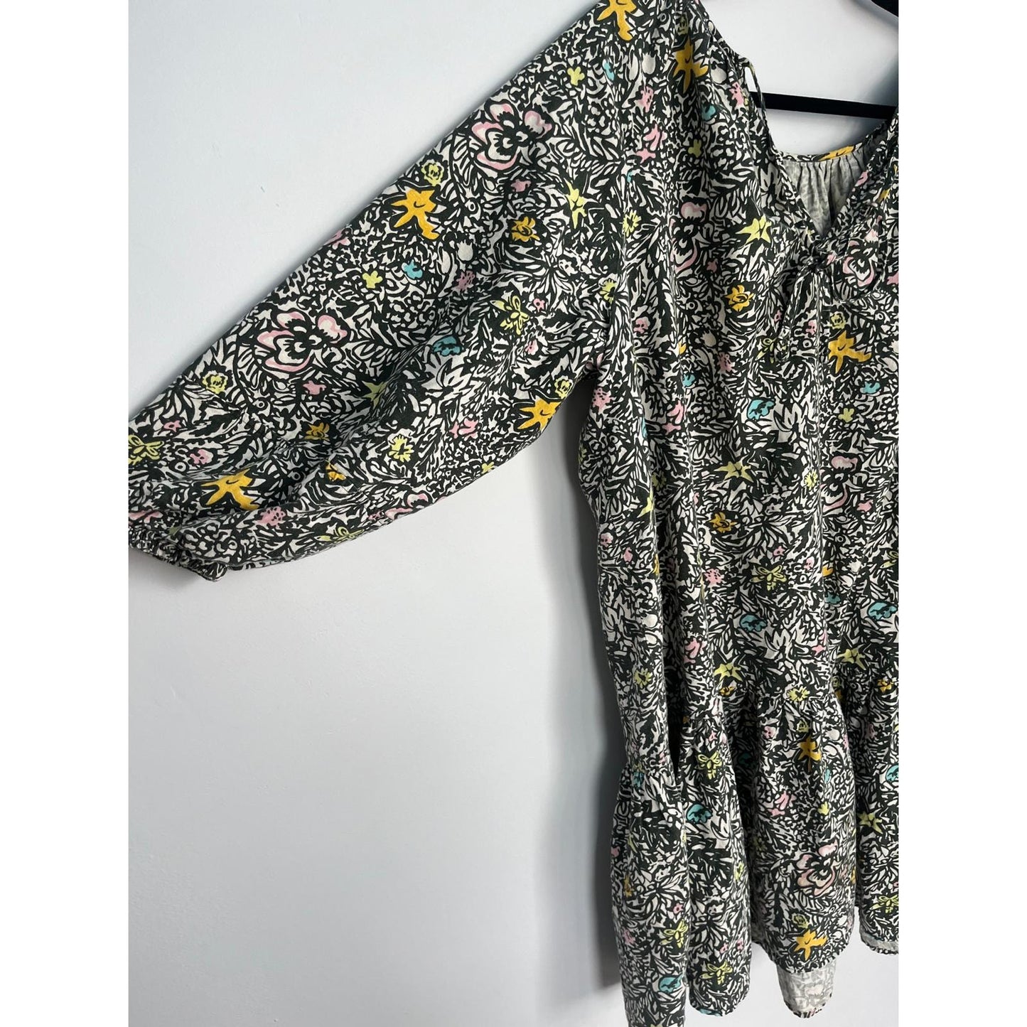 Levis Floral Peasant Dress Women M Black Multicolor Puff Sleeve Boho