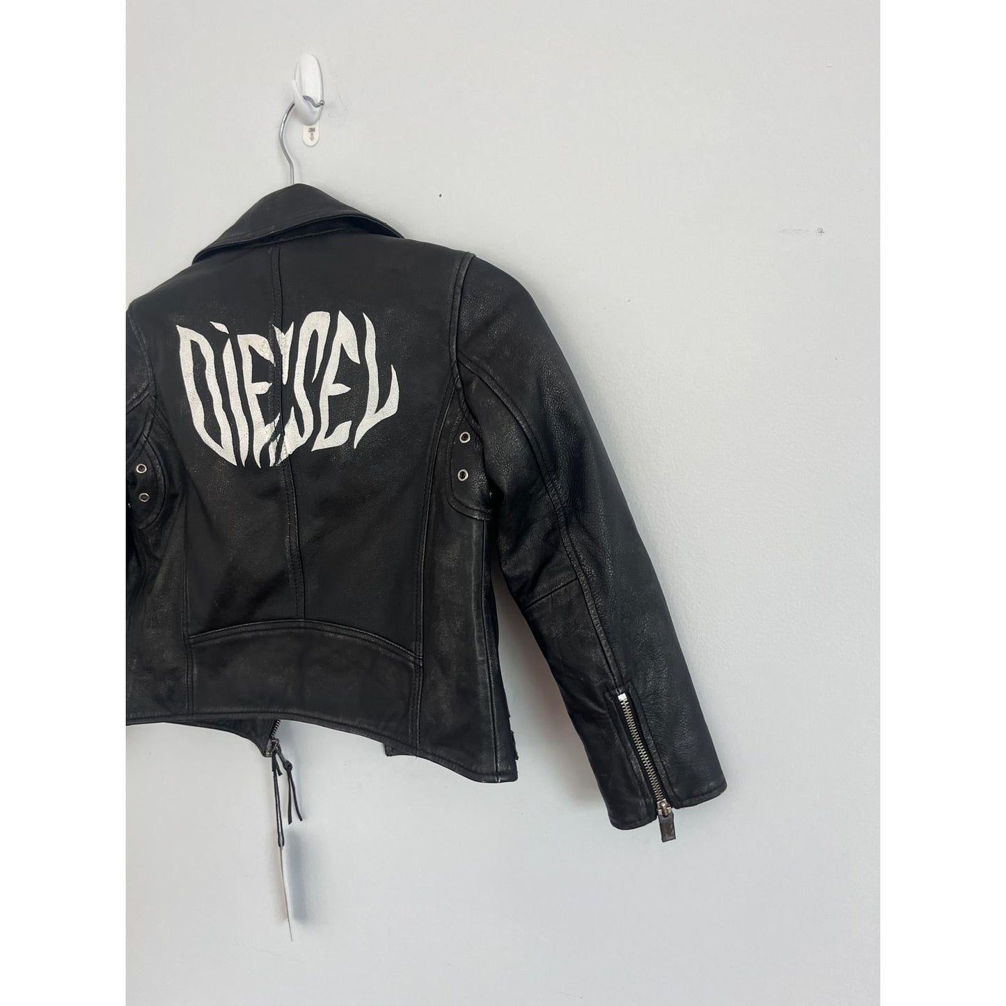 Diesel Moto Jacket Kids No Size Black Faux Leather Buckle Trim Biker Style