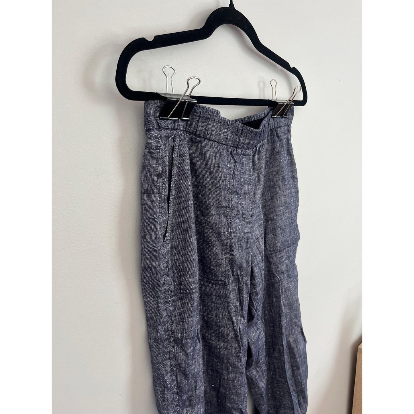 Theory Linen Blend Tapered Pants Women Size 4 Navy Blue Lightweight