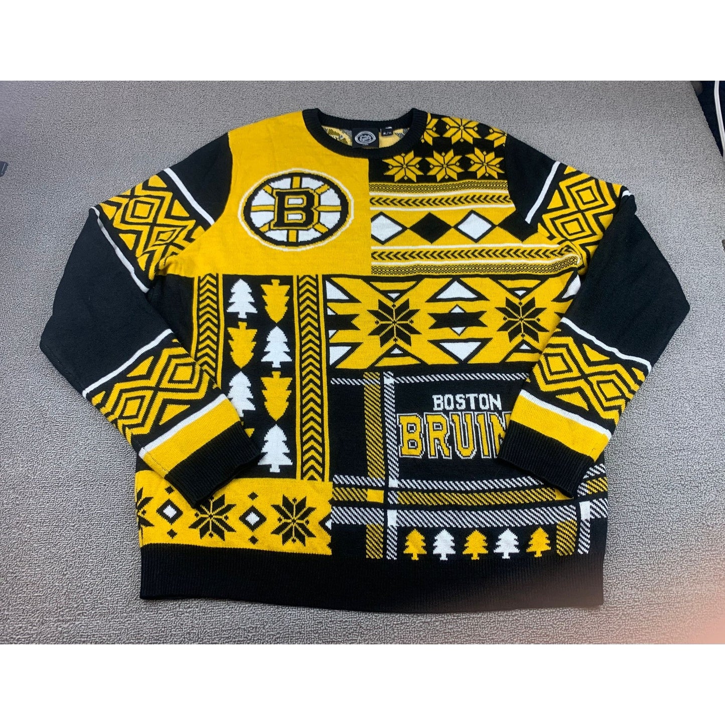 NHL Men's XL Yellow Black Boston Bruins Ugly Christmas Sweater