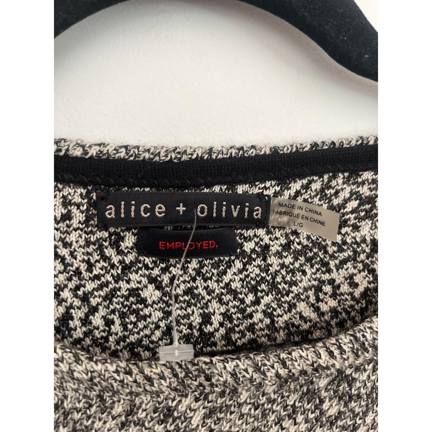 Alice + Olivia Knit Crop Top Women Large Black White Marled Sleeveless Sweater