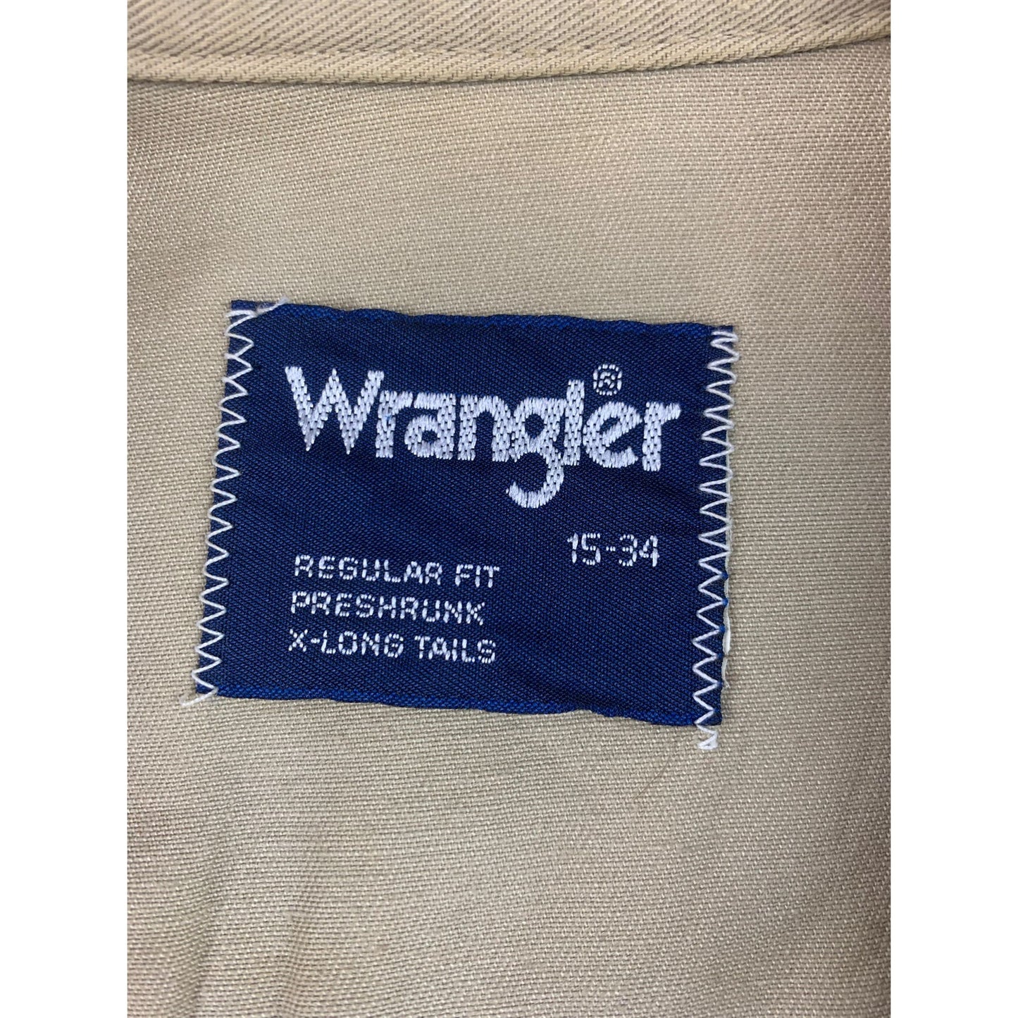 Wrangler Western Snap Shirt Mens 15 34 Khaki Beige Pearl Long Sleeve Regular Fit