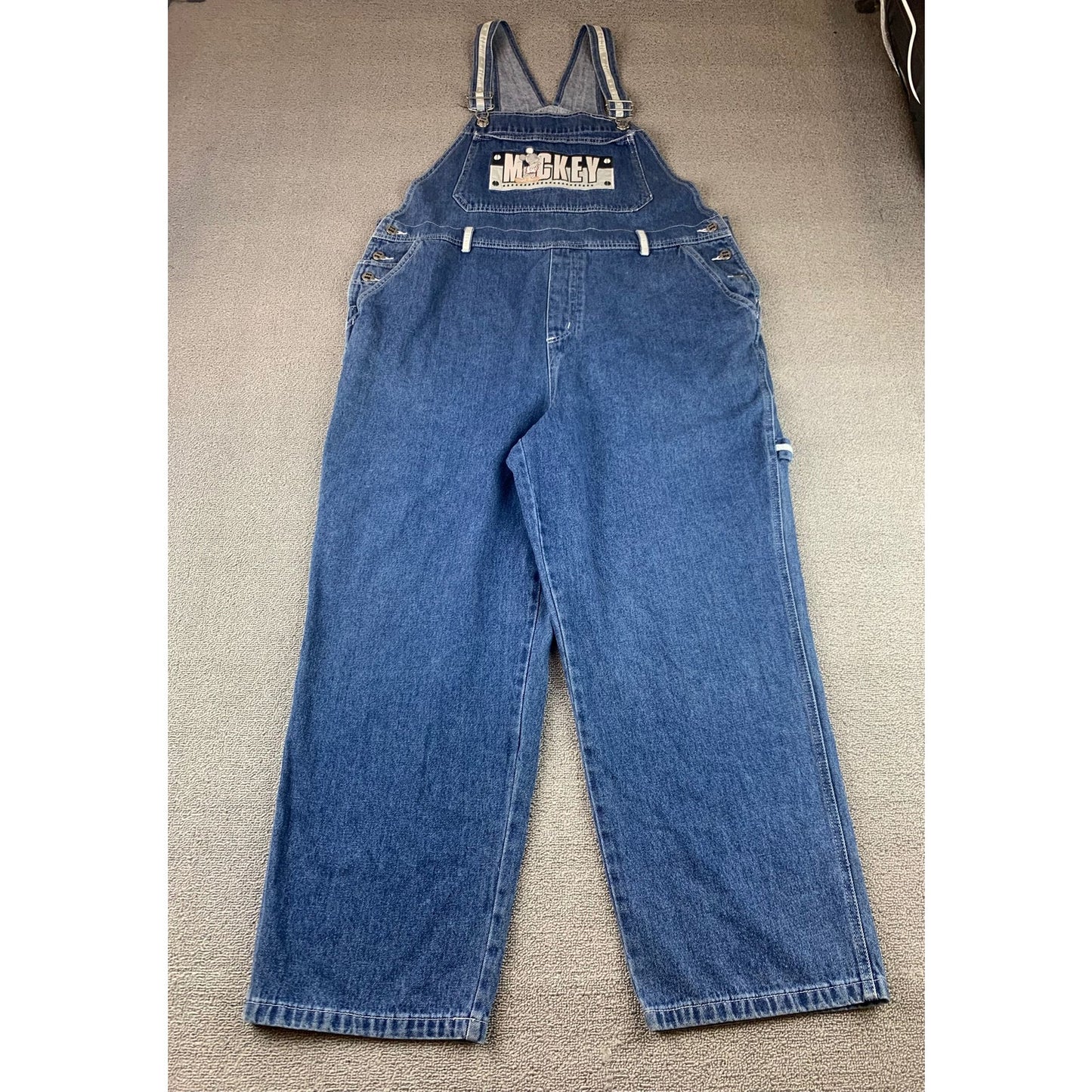 Vintage Disney Catalog Mickey Mouse Denim Overalls Women XL Mickey Bib Patch