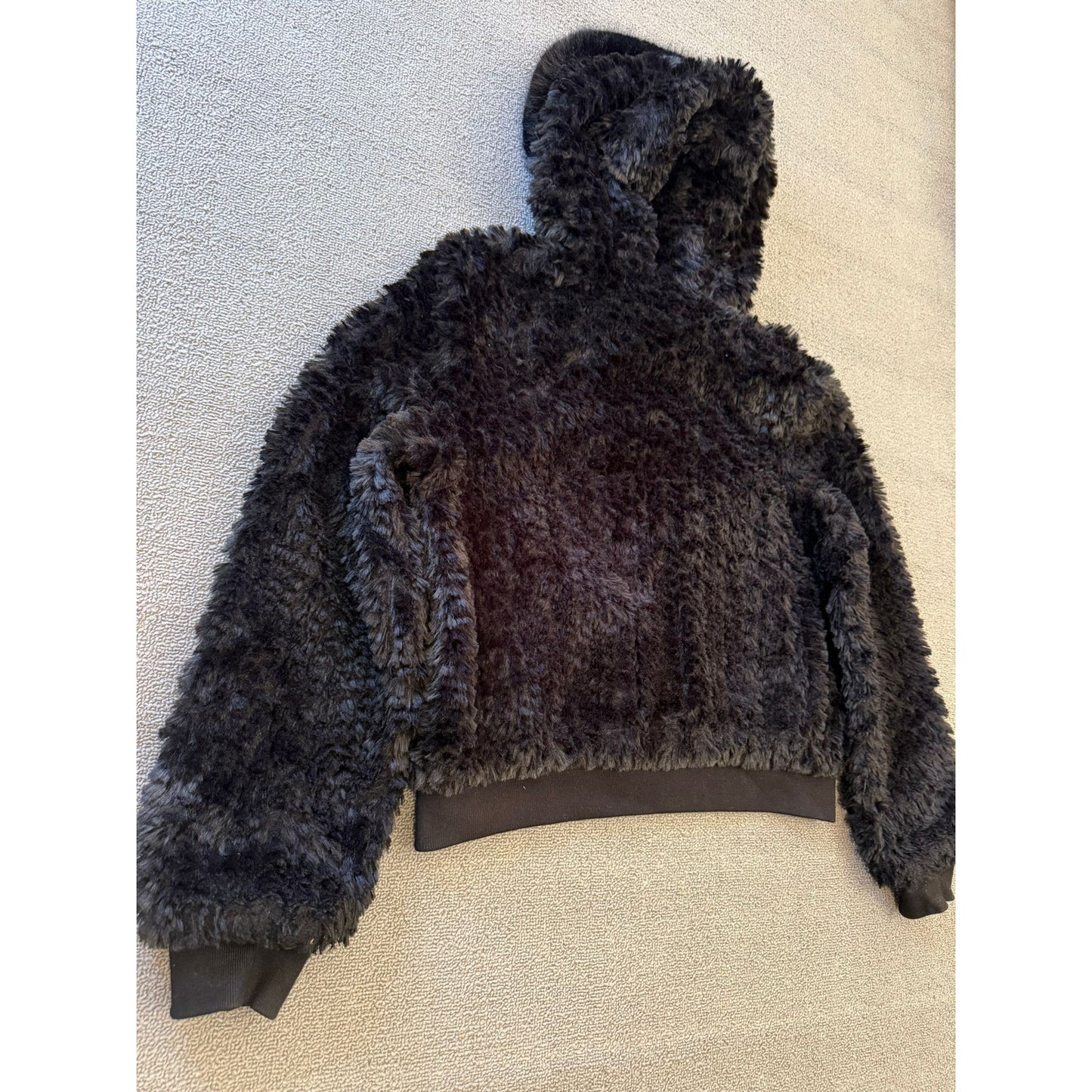 Belle Fare Women's L Large Black Faux Fur Hooded Zip Up Jacket Coat
