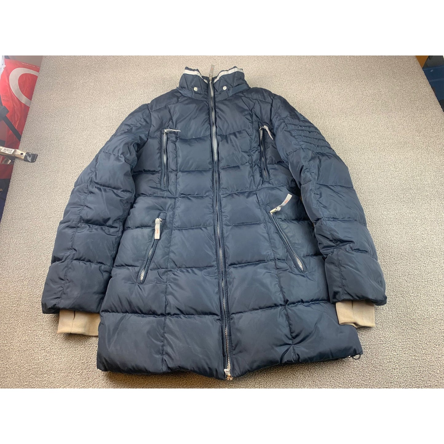 Snowimage Women's Small Navy Blue Belted Puffer Winter Coat