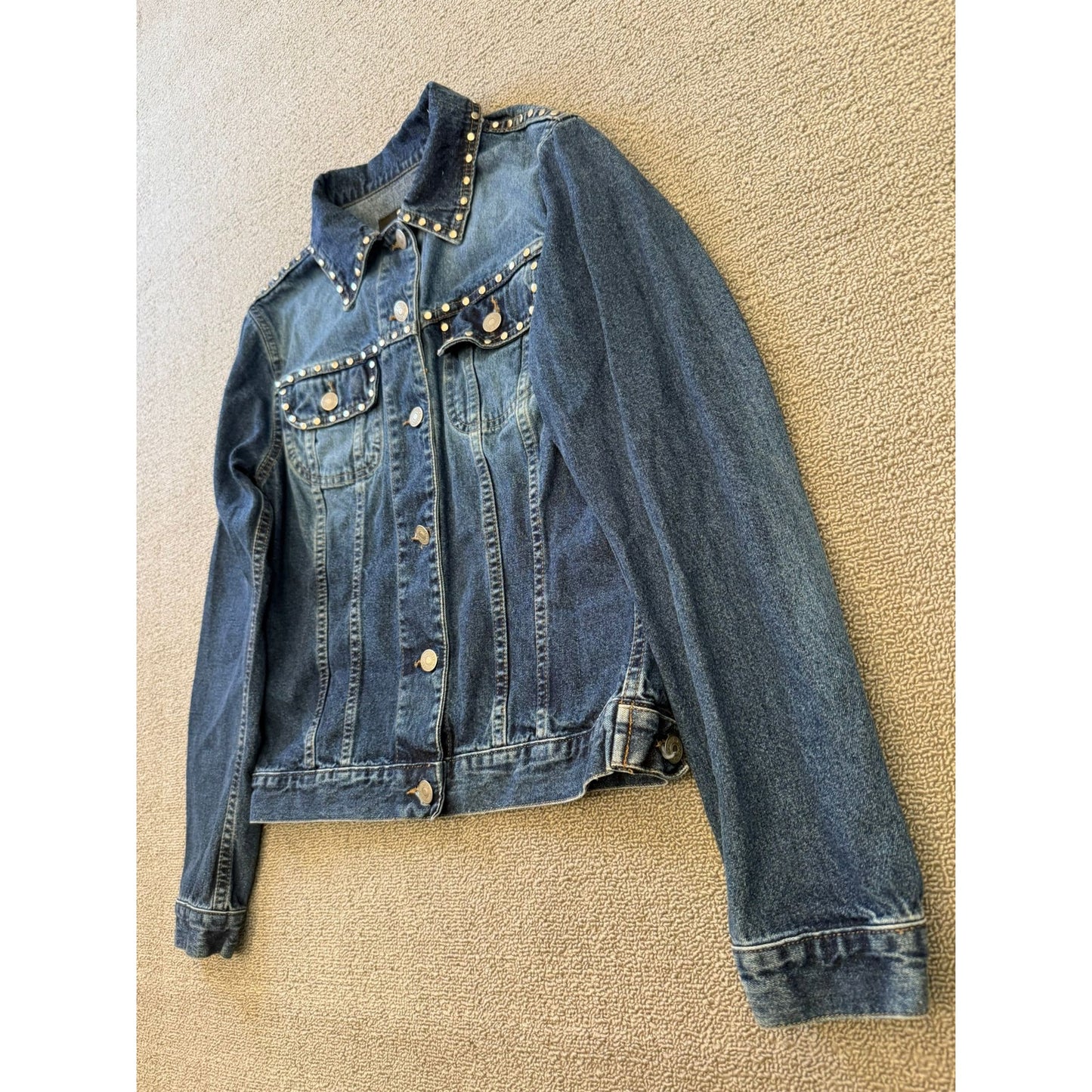 Sisley Blue Studded Denim Jean Jacket Women XS