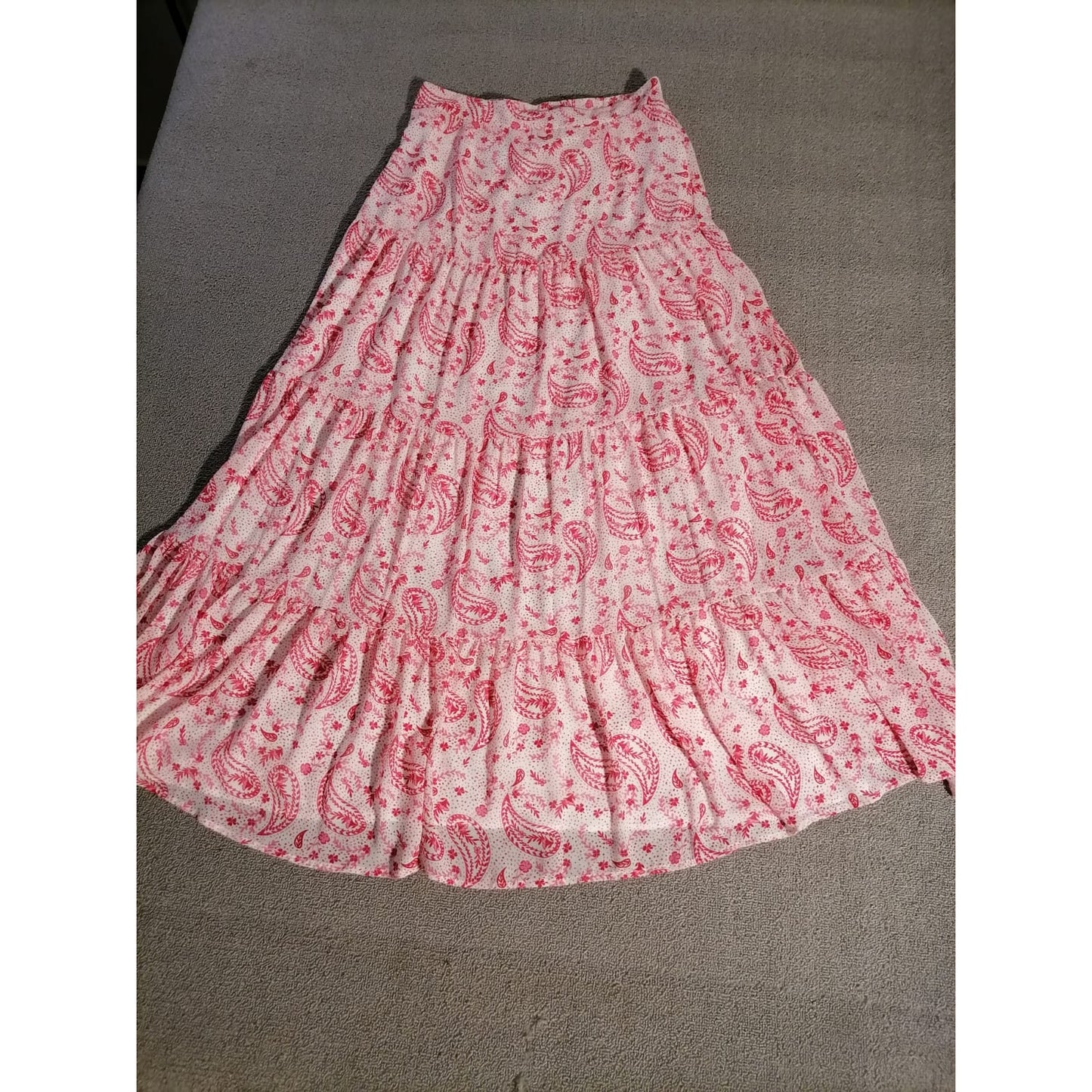 SUGARLIPS Large Female Pink Paisley Print Tiered Bohemian Lightweight Maxi Skirt