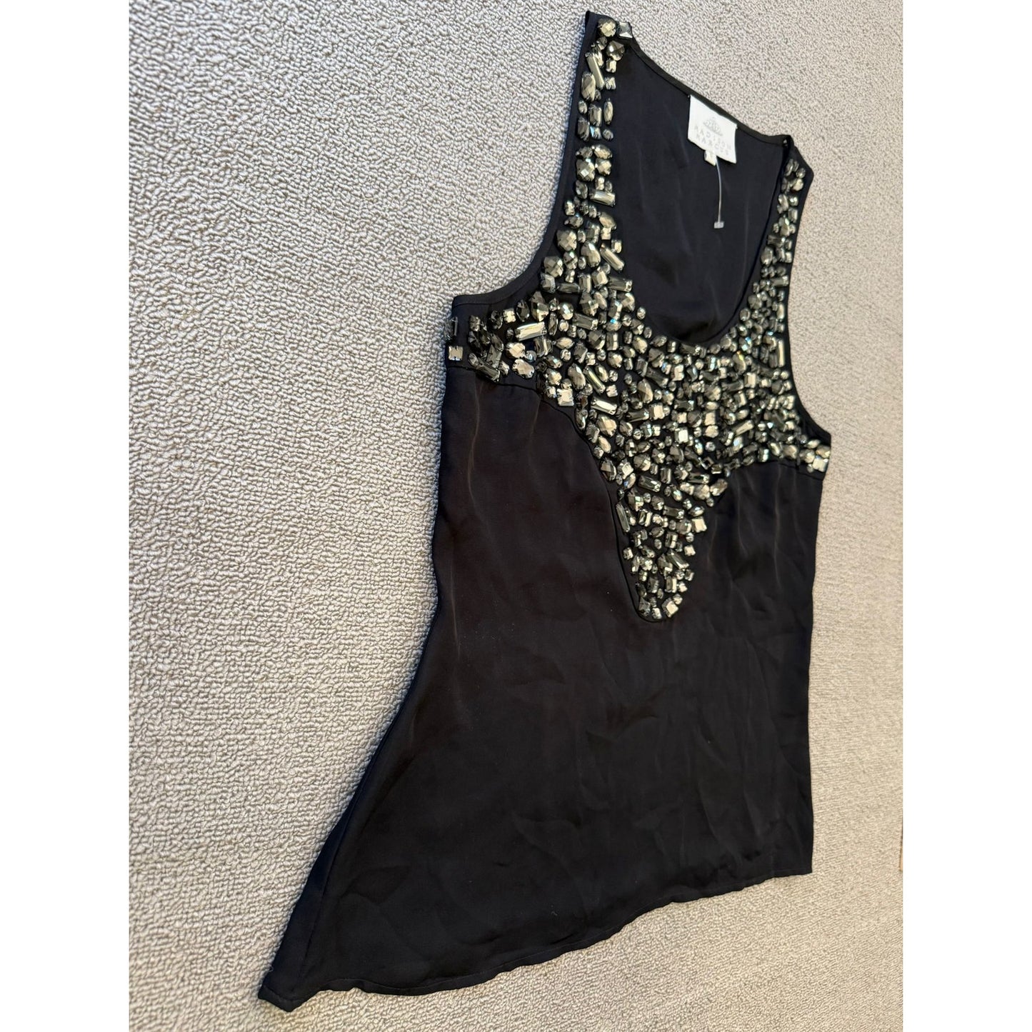 Madison Marcus Size Small Women's Black Embellished V-Neck Tank Top