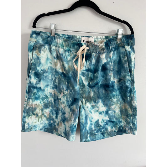Corridor Swim Trunks Men L Blue Tie Dye Elastic Waist Mesh Lined Shorts