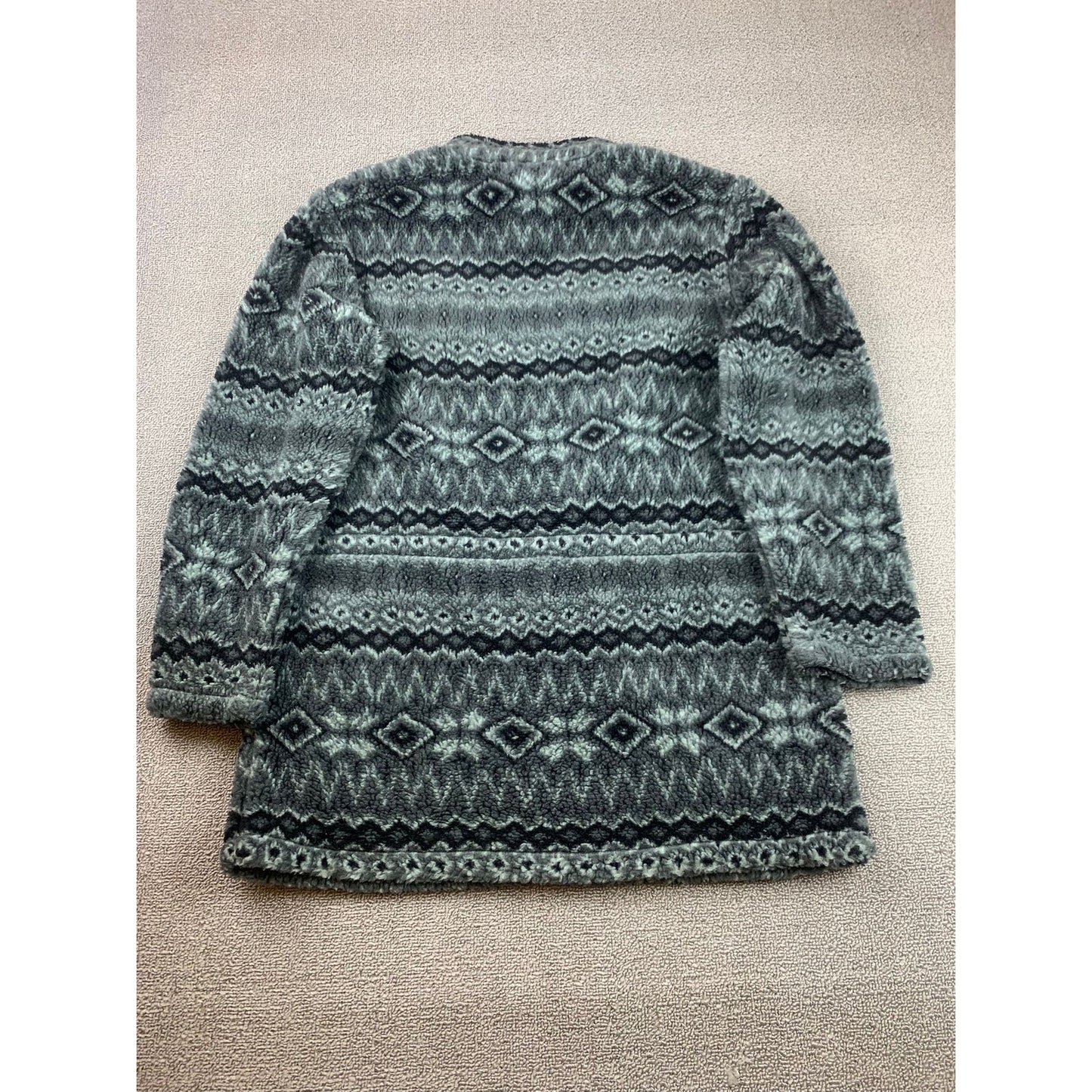 Denim & Co. Womens Small Gray Aztec Fuzzy Full Zip Sweater