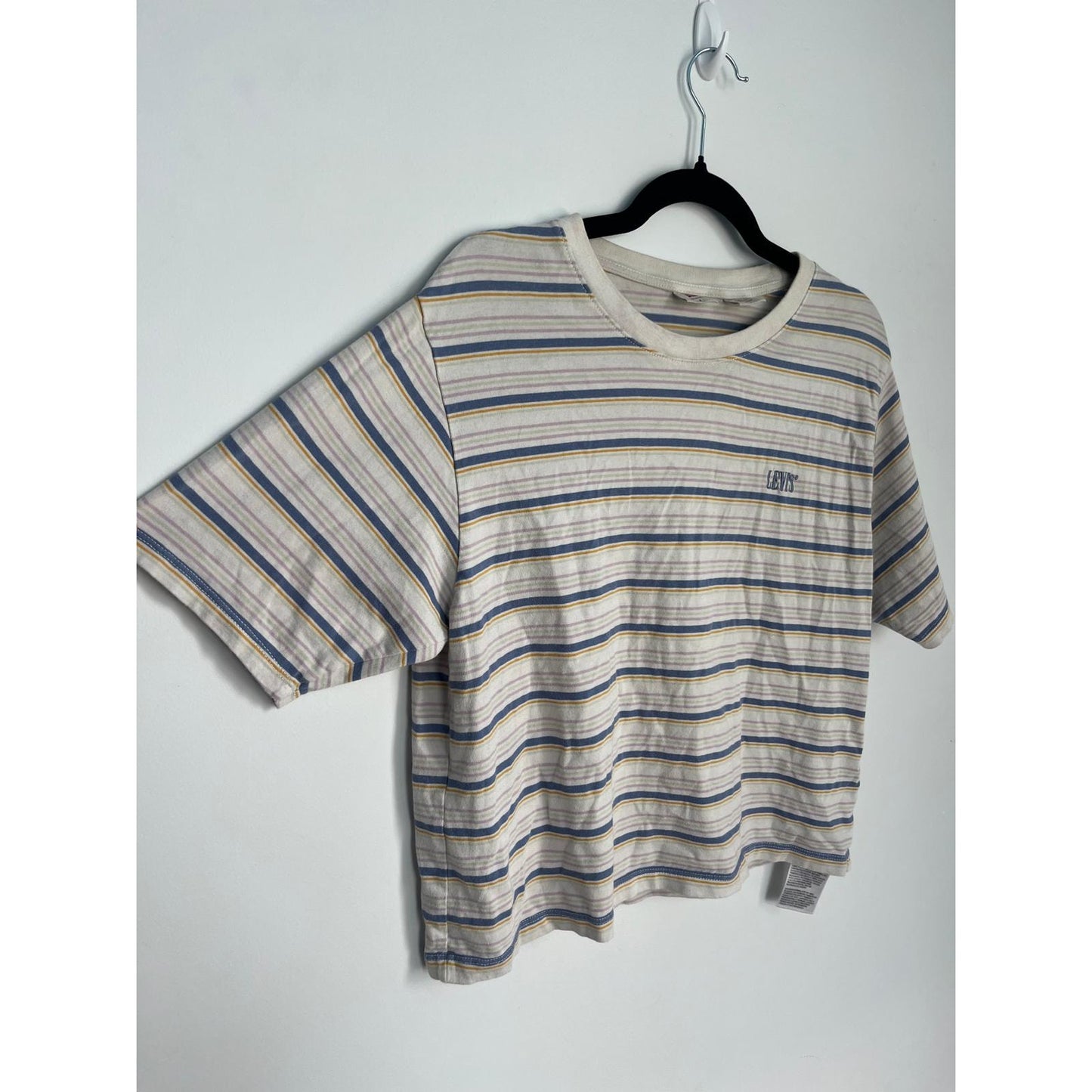 Levis Striped T Shirt Women S Cream Blue Yellow Cotton Casual