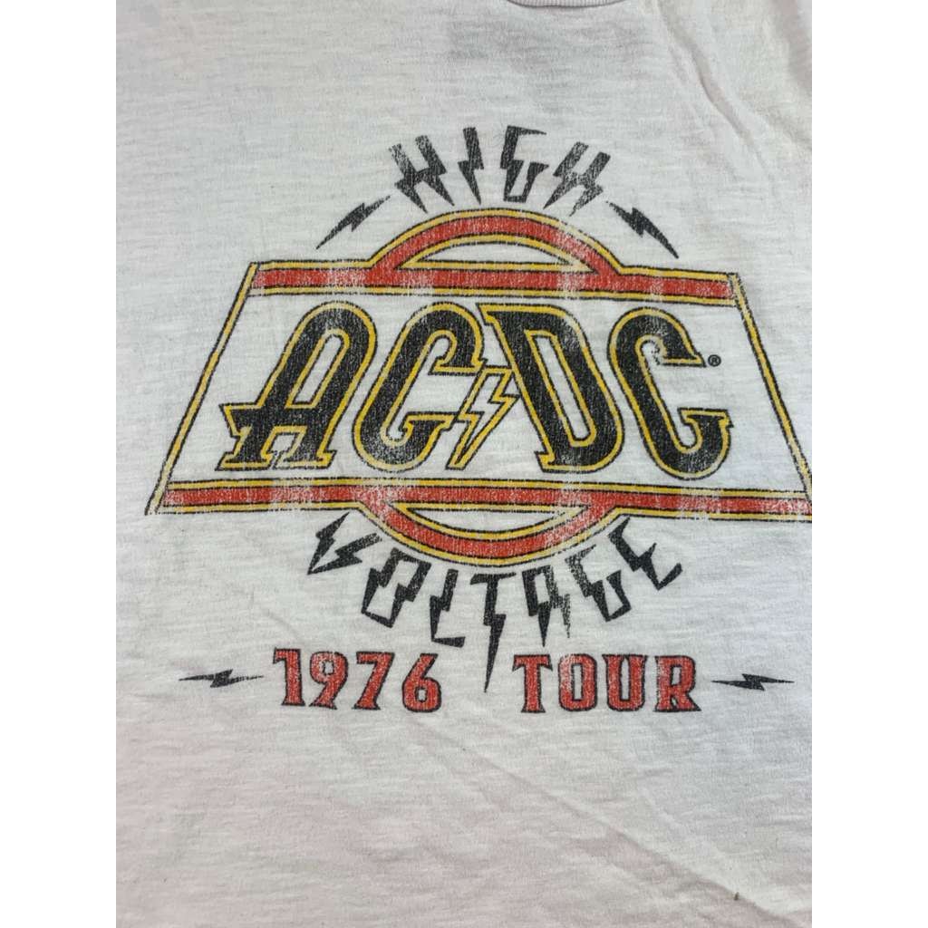 Original Retro Brand T Shirt Women M White AC DC 1976 Tour Print Short Sleeve