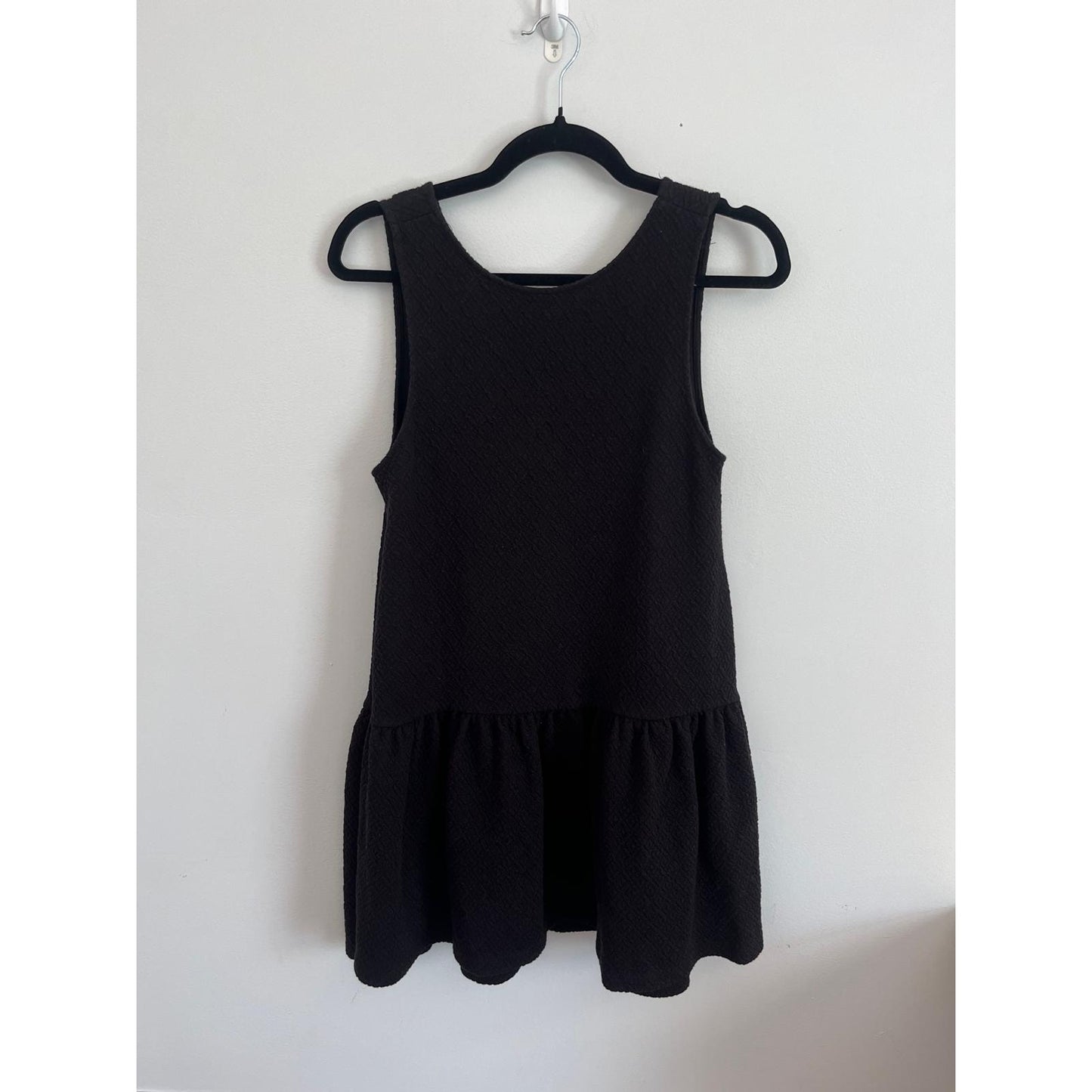Free People Textured Black Mini Dress Women XS Sleeveless Ruffle Hem Boho